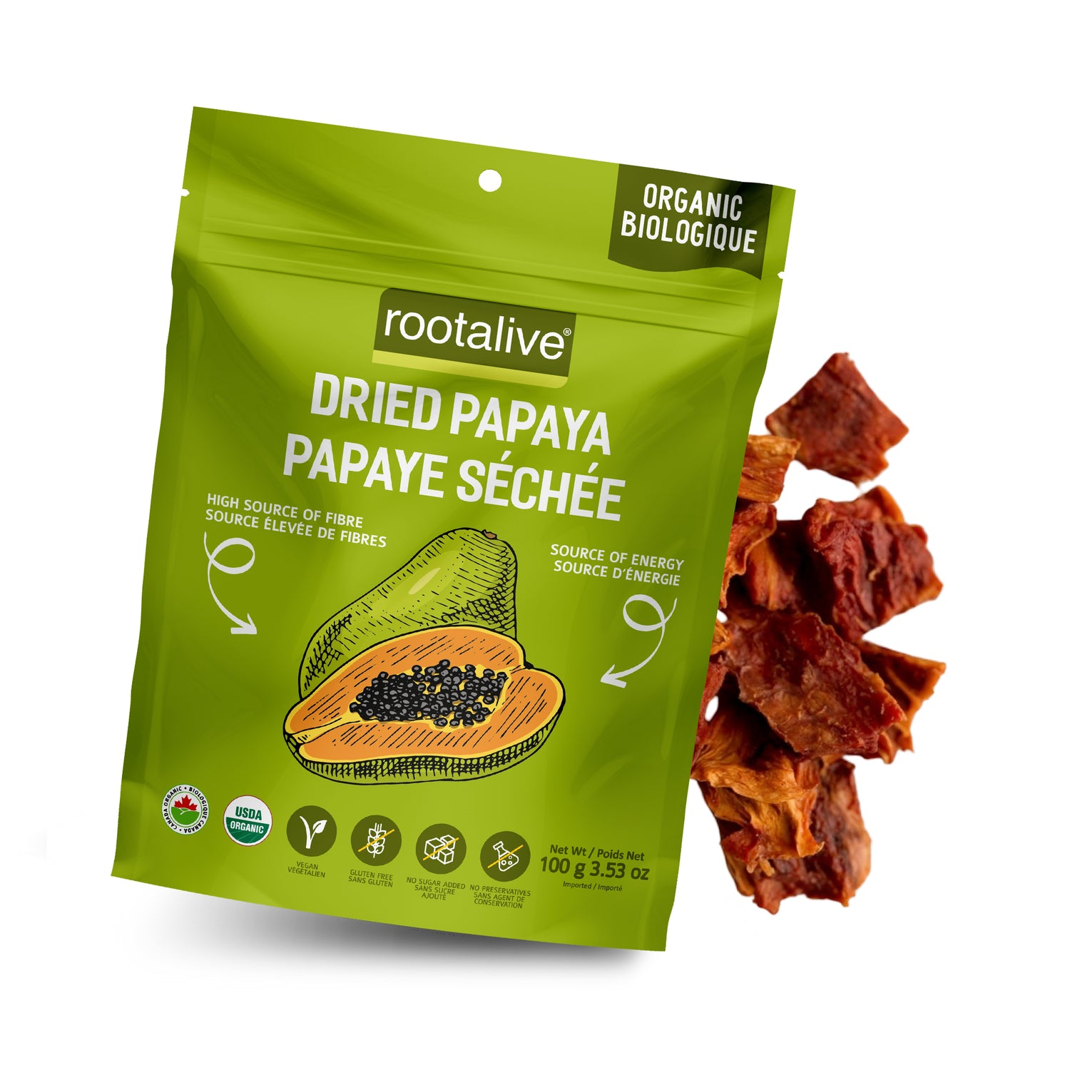 Organic Dried Papaya 100g